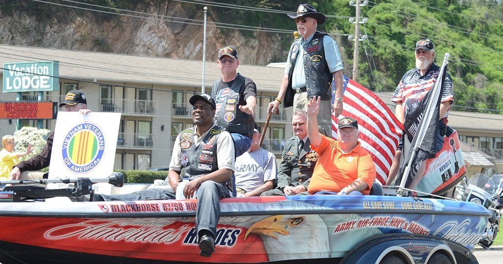 Veterans ride on a "float" during the Pigeon Forge Veterans Homecoming Parade (file photo by Daniel Munson/TheSmokies.com)
